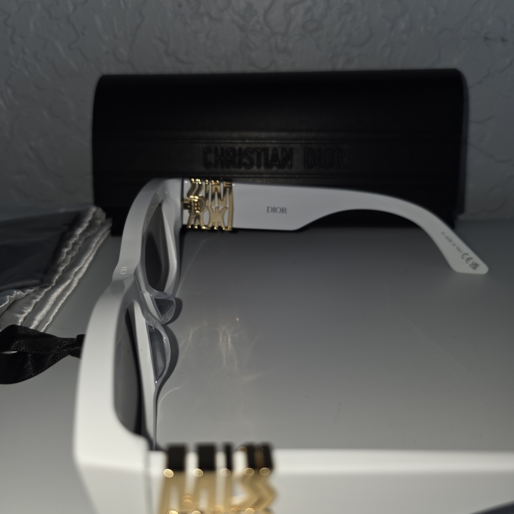 Dior White Frame Black Lens Rectangular Sunglasses - image 3